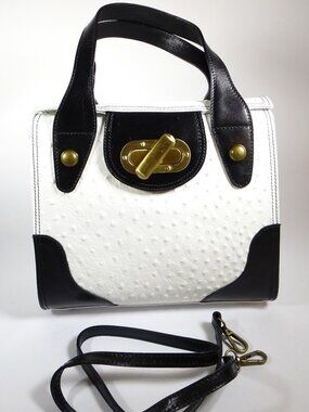 New Florence Leather Market white ostrich pattern Italian leather handbag